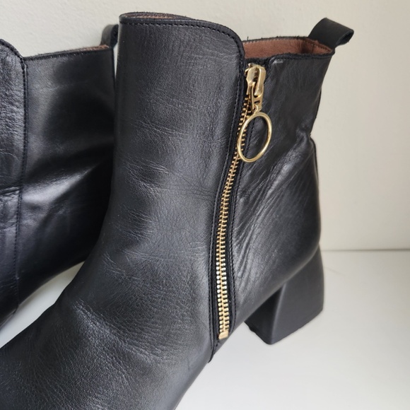 Wonders Iseo Black Leather Booties with Block Heel Gold Zipper Size 40 - Picture 2 of 10
